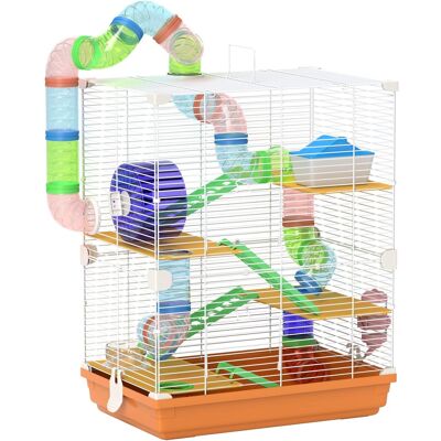 Pawhut - Tiers Hamster Cage Portable Animal Travel Carrier w/ Exercise Wheels Tube Pawhut - Tiers Hamster Cage Portable Animal Travel Carrier w/ Exercise Wheels Tube