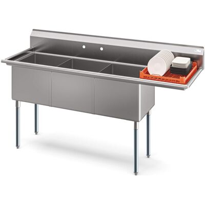 Koolmore - 75 in. Three Compartment Sink Bowl Size 18x18x14 Stainless-Steel 18 Gauge with Right Drainboard - Stainless Steel Koolmore - 75 in. Three Compartment Sink Bowl Size 18x18x14 Stainless-Steel 18 Gauge with Right Drainboard - Stainless Steel