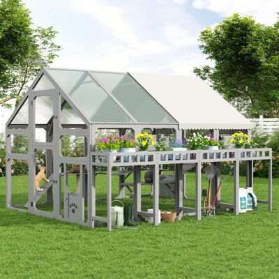 Whisen - Large Outdoor Cat Enclosure,Walk-In Catio with Planter Stand,Platforms,Houses and Bridge - Gray Whisen - Large Outdoor Cat Enclosure,Walk-In Catio with Planter Stand,Platforms,Houses and Bridge - Gray