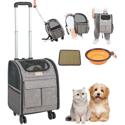 VEVOR - Rolling Pet Carrier Backpack with Removable Wheels for Under 18LBS, Large Soft Sided Wheeled Dog Carrier - Gray VEVOR - Rolling Pet Carrier Backpack with Removable Wheels for Under 18LBS, Large Soft Sided Wheeled Dog Carrier - Gray