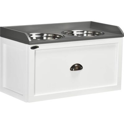Pawhut - Feeding Station with Storage Drawer, Food Storage Cabinet with 2 Elevated Dog Bowls for Large Sized Dogs - White Pawhut - Feeding Station with Storage Drawer, Food Storage Cabinet with 2 Elevated Dog Bowls for Large Sized Dogs - White