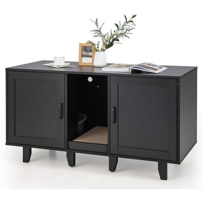 Gymax - Cat Litter Box Enclosure TV Stand Cabinet Hidden Cat House Washroom W/ 2 Doors - Black Gymax - Cat Litter Box Enclosure TV Stand Cabinet Hidden Cat House Washroom W/ 2 Doors - Black