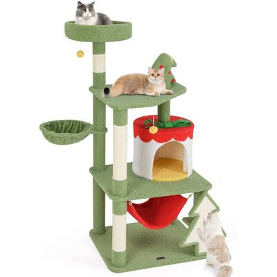 Gymax - 52'' Tall Christmas Cat Tree w/ Sisal Scratching Posts Gift Box Shaped Condo - GYM15379 Gymax - 52'' Tall Christmas Cat Tree w/ Sisal Scratching Posts Gift Box Shaped Condo - GYM15379
