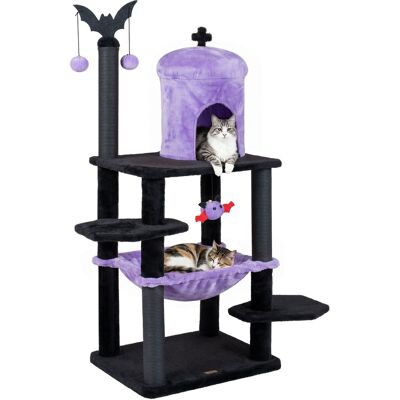 Gymax - Gothic Cat Tree for Indoor Cats 51'' Spooky Cat Tower w/Castle House Hammock Purple & Black Gymax - Gothic Cat Tree for Indoor Cats 51'' Spooky Cat Tower w/Castle House Hammock Purple & Black