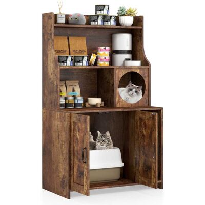Gymax - Large Wooden Cat Litter Box Enclosure w/ Storage Shelves Condo End Table - Brown Gymax - Large Wooden Cat Litter Box Enclosure w/ Storage Shelves Condo End Table - Brown