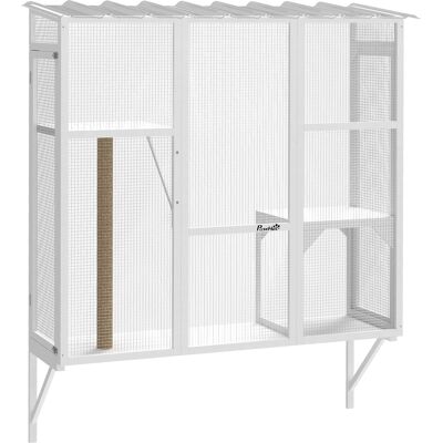 Pawhut - Outdoor, Window Catio for 2-3 Large Indoor Cats w/ 2 Jumping Platforms, Scratching Post - White Pawhut - Outdoor, Window Catio for 2-3 Large Indoor Cats w/ 2 Jumping Platforms, Scratching Post - White