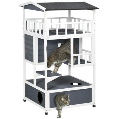 Pawhut - Wooden Outdoor Cat House, Feral Cat Shelter Kitten Condo with Asphalt Roof, Escape Doors, Condo, Jumping Platform Pawhut - Wooden Outdoor Cat House, Feral Cat Shelter Kitten Condo with Asphalt Roof, Escape Doors, Condo, Jumping Platform