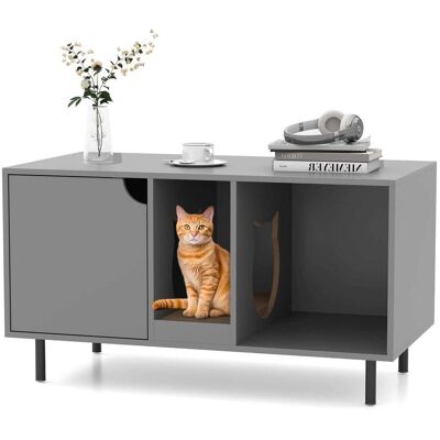 Costway - 40" Hidden Cat Washroom with Storage Removable Scratcher Metal Legs for Large Cats - Gray Costway - 40" Hidden Cat Washroom with Storage Removable Scratcher Metal Legs for Large Cats - Gray