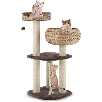 Gymax - 41'' Hand-Made Cat Tree Tower Natural Bowl Shaped w/ 2 Perch Gymax - 41'' Hand-Made Cat Tree Tower Natural Bowl Shaped w/ 2 Perch