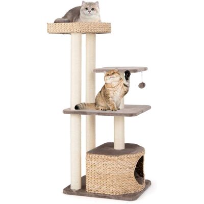 Gymax - 52'' Cattail Cat Tower w/ Sisal Scratching Posts Perch Dangling Ball Cat Tree - GYM15018 Gymax - 52'' Cattail Cat Tower w/ Sisal Scratching Posts Perch Dangling Ball Cat Tree - GYM15018