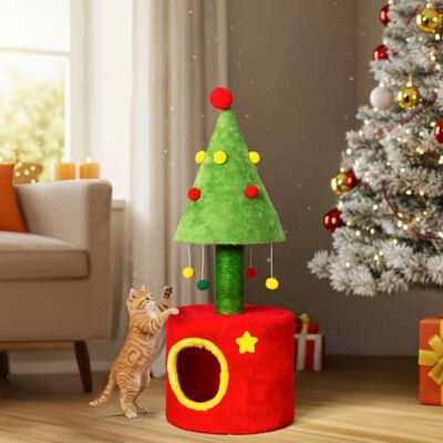 Winado - 30in Christmas Cat House with Scratching Post, Small Tree Tower Sisal Covered Post, Hanging Balls for Indoor Decoration Winado - 30in Christmas Cat House with Scratching Post, Small Tree Tower Sisal Covered Post, Hanging Balls for Indoor Decoration