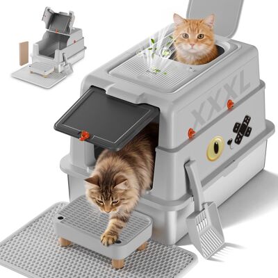 CloudRest Pro - XXXL Stainless Steel Cat Litter Box with Lid Dual-Entry Enclosed Litterbox for Big Cats - Gray-2 CloudRest Pro - XXXL Stainless Steel Cat Litter Box with Lid Dual-Entry Enclosed Litterbox for Big Cats - Gray-2