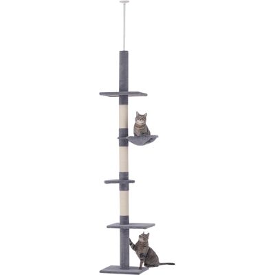 Pawhut - 102" Adjustable Height Floor to Ceiling Cat Tree, 5 Level Cat Tower with Scratching Posts, Hammock - Gray Pawhut - 102" Adjustable Height Floor to Ceiling Cat Tree, 5 Level Cat Tower with Scratching Posts, Hammock - Gray