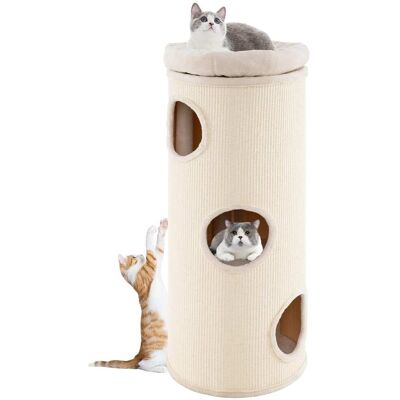 Gymax - 49'' Barrel-Shaped Kitten Condo w/ Removable Padded Top Perch Bamboo Mat - GYM17334 Gymax - 49'' Barrel-Shaped Kitten Condo w/ Removable Padded Top Perch Bamboo Mat - GYM17334