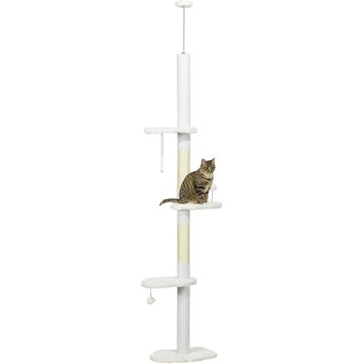 Pawhut - Floor to Ceiling Cat Tree, Scratching Posts, 88.5"-100.5" Adjustable, Climbing Tower, Cloud Platforms, Toy Balls - White Pawhut - Floor to Ceiling Cat Tree, Scratching Posts, 88.5"-100.5" Adjustable, Climbing Tower, Cloud Platforms, Toy Balls - White
