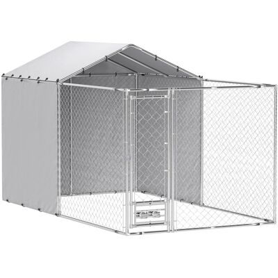 Pawhut - Heavy Duty Outdoor Dog Kennel, Chain Link Run, Rotating Bowls Door, Waterproof Cover, Medium, Large , 13.1'x7.5'x7.5' Pawhut - Heavy Duty Outdoor Dog Kennel, Chain Link Run, Rotating Bowls Door, Waterproof Cover, Medium, Large , 13.1'x7.5'x7.5'