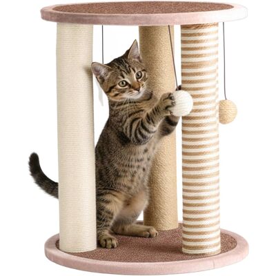 PetMaker - Cat Scratching Post with 3 Carpeted Scratcher Posts, Perch and Play Area, Scratching Deterrent Large Durable Cat Tower - Natural Brown, Tan, and Cream. PetMaker - Cat Scratching Post with 3 Carpeted Scratcher Posts, Perch and Play Area, Scratching Deterrent Large Durable Cat Tower - Natural Brown, Tan, and Cream.