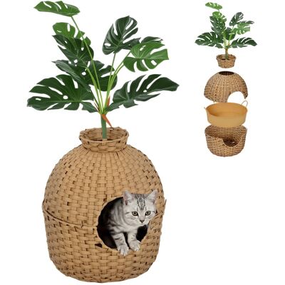 Pawhut - Cat Litter Box Enclosure with Faux Plant & Stainless Steel Tray for Bedroom - Natural Wood Pawhut - Cat Litter Box Enclosure with Faux Plant & Stainless Steel Tray for Bedroom - Natural Wood