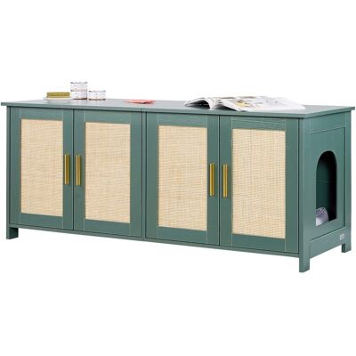 VEVOR - Cat Litter Box Enclosure for Multi Cats, 47.2 in Hidden Litter Box Cabinet with 4 Rattan Doors & 2 Entries - Retro Green + Rattan Doors + Gold Handles VEVOR - Cat Litter Box Enclosure for Multi Cats, 47.2 in Hidden Litter Box Cabinet with 4 Rattan Doors & 2 Entries - Retro Green + Rattan Doors + Gold Handles