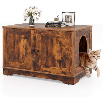 Costway - Cat Litter Box Enclosure Furniture with Double Doors Divider Side Entry for Cats - Brown Costway - Cat Litter Box Enclosure Furniture with Double Doors Divider Side Entry for Cats - Brown