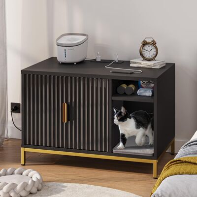 Bestier - Concealed Cat Litter Box Cabinet with Charging Station Litter Mat and Cat Washroom - Black Bestier - Concealed Cat Litter Box Cabinet with Charging Station Litter Mat and Cat Washroom - Black