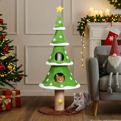 Winado - 59in Christmas Tree Cat Tower Tree with 2 Cat Condos, Scratching Post with Teaser Toy, Sturdy Base for Indoor Cats Toy Winado - 59in Christmas Tree Cat Tower Tree with 2 Cat Condos, Scratching Post with Teaser Toy, Sturdy Base for Indoor Cats Toy