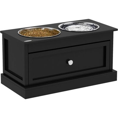 Pawhut - Large Elevated Dog Bowls with Drawer Containing 11L Capacity, Bowl Stand, Food Bowl, Feeding Station - Black Pawhut - Large Elevated Dog Bowls with Drawer Containing 11L Capacity, Bowl Stand, Food Bowl, Feeding Station - Black