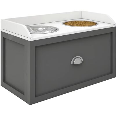 Pawhut - Feeding Station with Storage Drawer, Food Storage Cabinet with 2 Elevated Dog Bowls for Large Sized Dogs - Gray Pawhut - Feeding Station with Storage Drawer, Food Storage Cabinet with 2 Elevated Dog Bowls for Large Sized Dogs - Gray