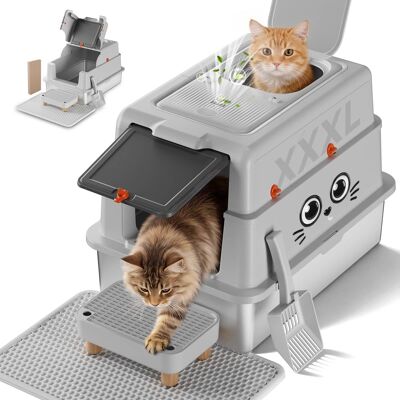 CloudRest Pro - XXXL Stainless Steel Cat Litter Box with Lid Dual-Entry Enclosed Litterbox for Big Cats - Gray-1 CloudRest Pro - XXXL Stainless Steel Cat Litter Box with Lid Dual-Entry Enclosed Litterbox for Big Cats - Gray-1