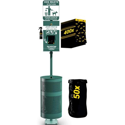 Emma + Oliver - Pet Waste Station-Pull Out Bag Dispenser-Sanitizer Bottle-Trash Can with Lid - Green Emma + Oliver - Pet Waste Station-Pull Out Bag Dispenser-Sanitizer Bottle-Trash Can with Lid - Green