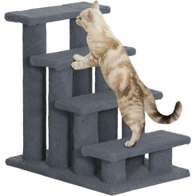 Pawhut - 25" 4-Step Multi-Level Carpeted Cat Scratching Post Pet Stairs - Gray Pawhut - 25" 4-Step Multi-Level Carpeted Cat Scratching Post Pet Stairs - Gray