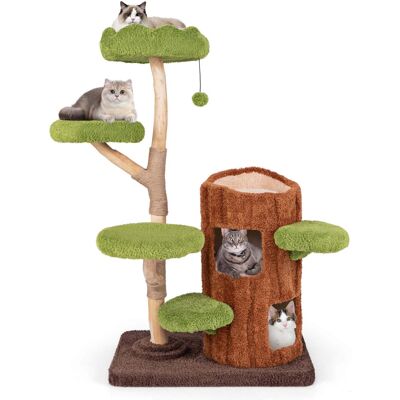 Costway - Multi-level Cat Tree with Double Decker Cat House Scratching Posts & Sisal Panel - Brown Costway - Multi-level Cat Tree with Double Decker Cat House Scratching Posts & Sisal Panel - Brown