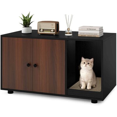 Costway - Wooden Cat Litter Box Enclosure, Hidden Litter Box Furniture with Scratching Board - Black Costway - Wooden Cat Litter Box Enclosure, Hidden Litter Box Furniture with Scratching Board - Black
