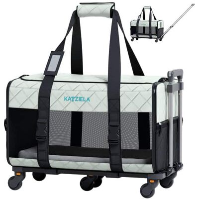 Katziela - Quilted Chariot Pet Carrier With Removable Wheels and Telescopic Handle Katziela - Quilted Chariot Pet Carrier With Removable Wheels and Telescopic Handle