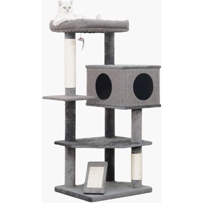 Catry - 4-Level 49" Linen & Plush Cat Tree with Natural Sisal Scratchers, Spacious Condo - Gray Catry - 4-Level 49" Linen & Plush Cat Tree with Natural Sisal Scratchers, Spacious Condo - Gray