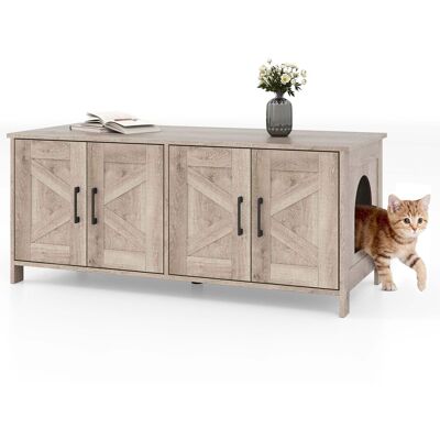 Gymax - Cat Litter Box Enclosure for 2 Cats w/ Double Rooms Wooden Cat Washroom Cabinet - Oak Gymax - Cat Litter Box Enclosure for 2 Cats w/ Double Rooms Wooden Cat Washroom Cabinet - Oak