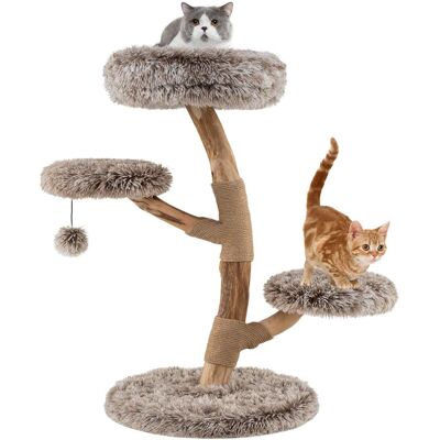 Costway - Modern Cat Tree with Pear Wood Trunks Scratching Posts Soft Long Plush Fabric - Brown Costway - Modern Cat Tree with Pear Wood Trunks Scratching Posts Soft Long Plush Fabric - Brown