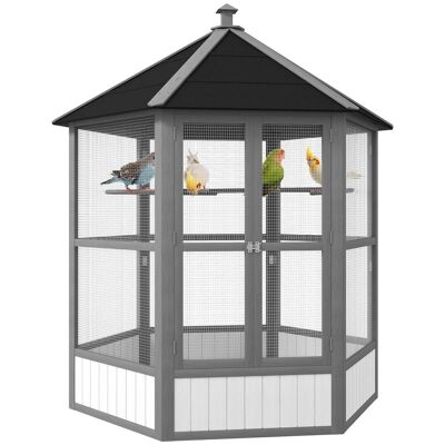 Pawhut - Wooden Hexagonal Outdoor Aviary Flight Bird Cage With Covered Roof Pawhut - Wooden Hexagonal Outdoor Aviary Flight Bird Cage With Covered Roof