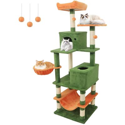 Gymax - 66'' Tall Cat Tree w/2 Condos Sisal Scratching Posts Plush Perch Hammock Basket Gymax - 66'' Tall Cat Tree w/2 Condos Sisal Scratching Posts Plush Perch Hammock Basket