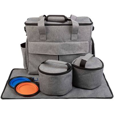 PetMaker - Dog Travel Bag with Mat, Food Containers, and Dog Bowls - Gray PetMaker - Dog Travel Bag with Mat, Food Containers, and Dog Bowls - Gray