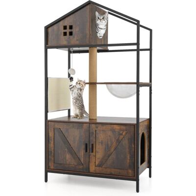 Gymax - Cat Tree w/ Litter Box Enclosure w/ Hidden Washroom Scratching Posts & Pad - GYM18075 Gymax - Cat Tree w/ Litter Box Enclosure w/ Hidden Washroom Scratching Posts & Pad - GYM18075