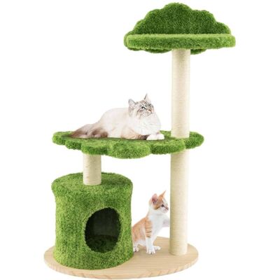 Costway - 38" Cute Cat Tree Cat Condo Furniture with Fully Wrapped Sisal Scratching Posts - Green Costway - 38" Cute Cat Tree Cat Condo Furniture with Fully Wrapped Sisal Scratching Posts - Green