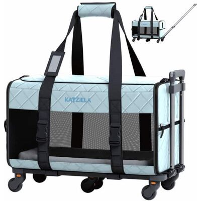 Katziela - Quilted Chariot Pet Carrier With Removable Wheels and Telescopic Handle Katziela - Quilted Chariot Pet Carrier With Removable Wheels and Telescopic Handle