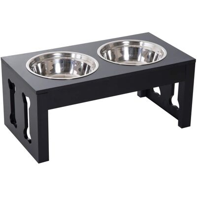 Pawhut - 23" Modern Decorative Dog Bone Wooden Heavy Duty Pet Food Bowl Elevated Feeding Station - Black Pawhut - 23" Modern Decorative Dog Bone Wooden Heavy Duty Pet Food Bowl Elevated Feeding Station - Black