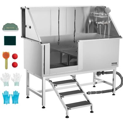 VEVOR - Stainless Steel Dog Washing Station, 62 inch Pet Grooming Tub w/ Stairs, PE Water Filter Board VEVOR - Stainless Steel Dog Washing Station, 62 inch Pet Grooming Tub w/ Stairs, PE Water Filter Board