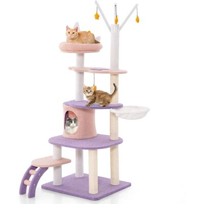 Gymax - 62'' Cute Purple Cat Tree Tower w/ Ladder Sisal Covered Scratching Posts Indoor Gymax - 62'' Cute Purple Cat Tree Tower w/ Ladder Sisal Covered Scratching Posts Indoor
