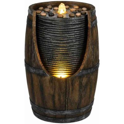 RYHNUYNE - Outdoor Water Fountain with Bird Waterer Rustic Barrel Garden Fountain with LED Lights and Pump Faux RYHNUYNE - Outdoor Water Fountain with Bird Waterer Rustic Barrel Garden Fountain with LED Lights and Pump Faux