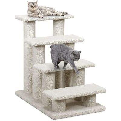 Gymax - 24'' 4-Step Pet Stairs Carpeted Ladder Ramp 8 Scratching Post Cat Tree Climber Gymax - 24'' 4-Step Pet Stairs Carpeted Ladder Ramp 8 Scratching Post Cat Tree Climber