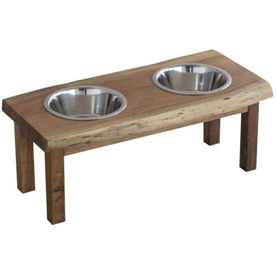 AmeriHome - Acacia Wood Live Edge Double Bowl Pet Feeder Stand - Brown AmeriHome - Acacia Wood Live Edge Double Bowl Pet Feeder Stand - Brown