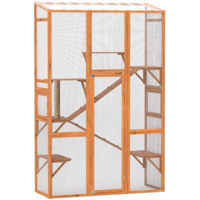 Pawhut - Catio Cat Enclosure, Large Wooden Cat House with 6 Jumping Platforms, Scratching Post, 2 Ramps Pawhut - Catio Cat Enclosure, Large Wooden Cat House with 6 Jumping Platforms, Scratching Post, 2 Ramps